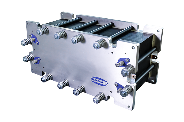 Stacks for redox flow batteries from Schmalz: VoltStorage now uses these in its VDIUM C50 commercial storage system.