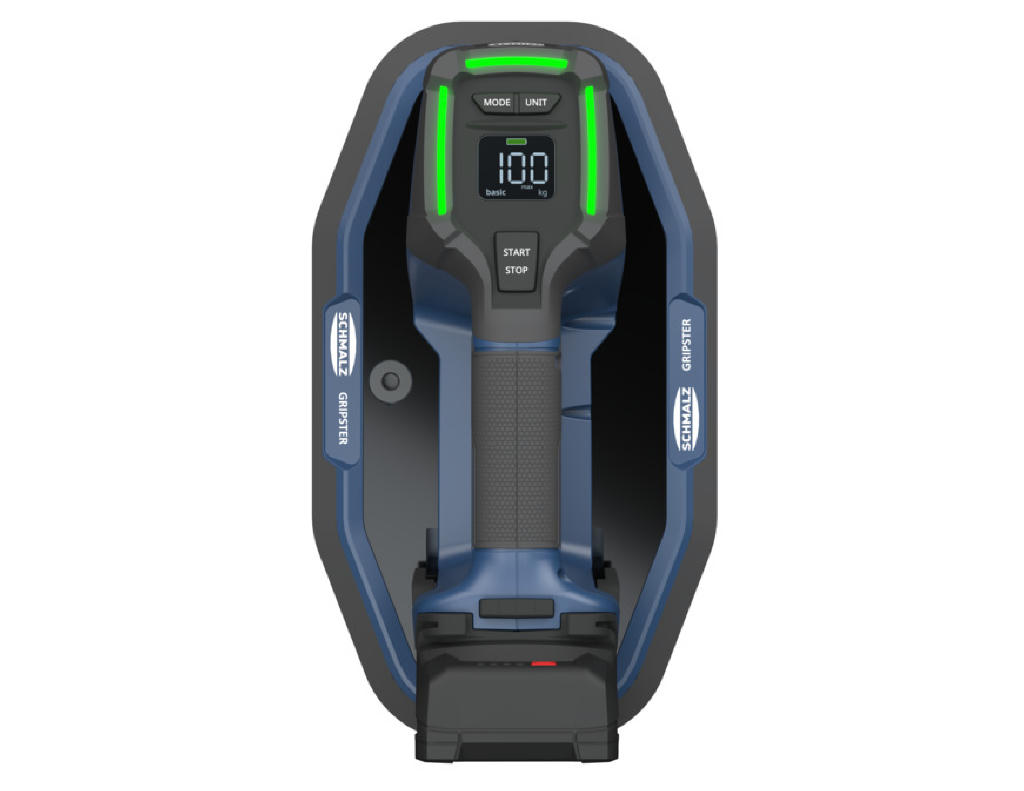 Der Saugheber Gripster max zeigt Traglast und Systemstatus direkt im Display.