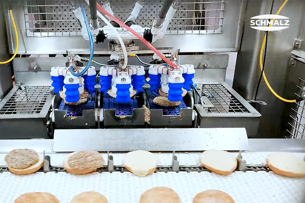 Row Pick and Place of Patties of Various Meat Kinds, Buns Using the Finger Gripper mGrip