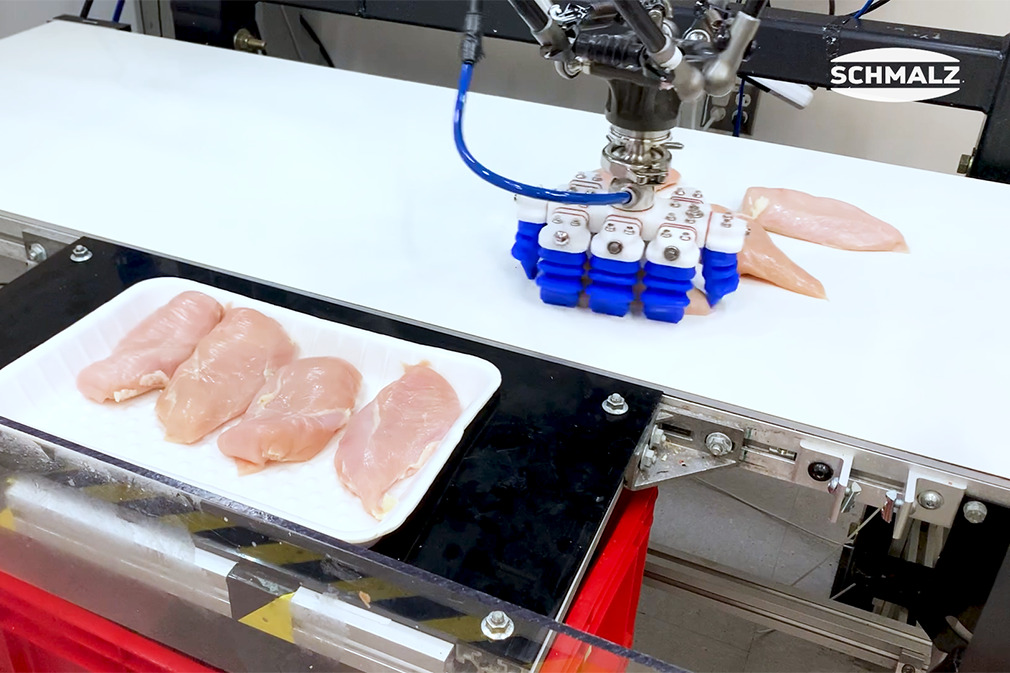 フィンガーグリッパーmGripを使った鶏胸肉のピックアンドプレース